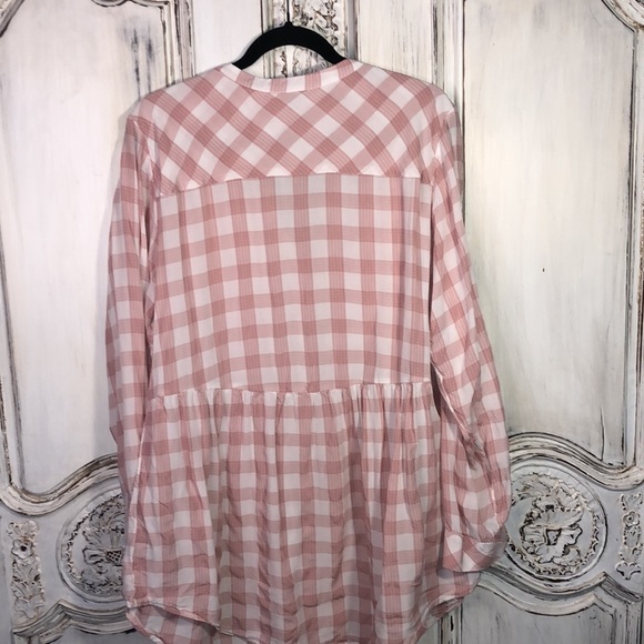 TORRID Dusty Pink and White Plaid Long Sleeve Babydoll Button Down Top Size 2 - Picture 8 of 10